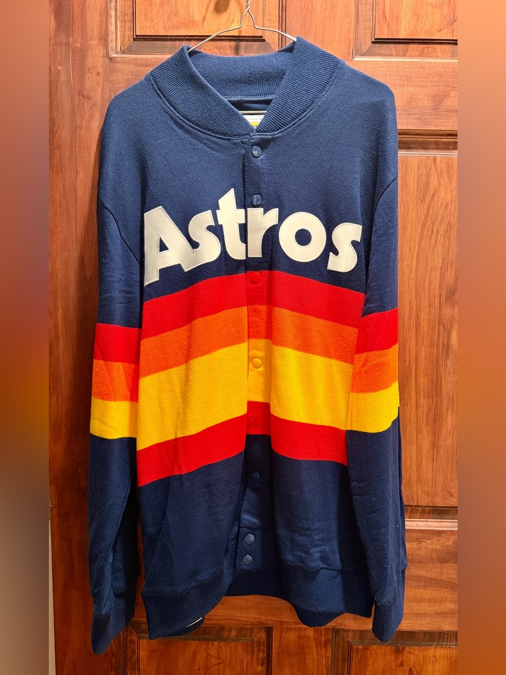 Mitchell & Ness Navy Jacket with Red and Yellow Label Accents